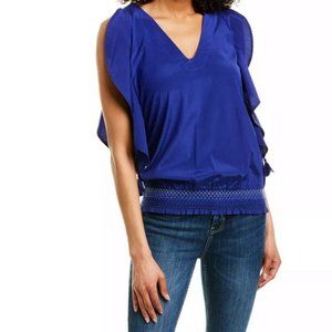 Trina Turk Cancun Silk Blend V-Neck Blouse S NWOT
